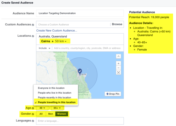 Facebook Location Marketing Targeting Example.