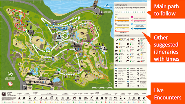 aronga Zoo improves customer experience through narrowing decisions visitors need to make via their visitor map.